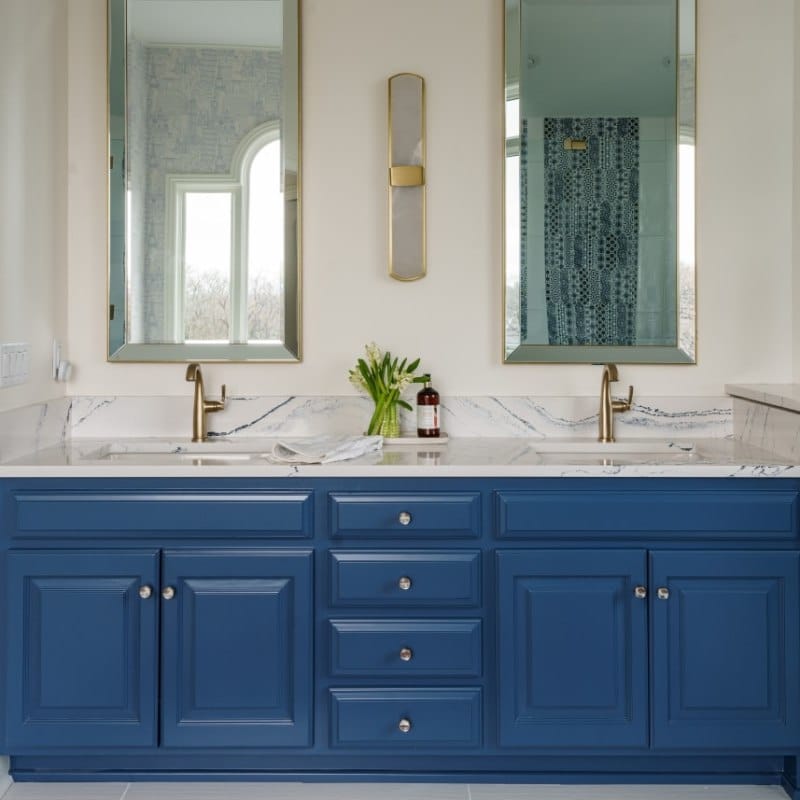 Overland Park bathroom remodel with navy vanity