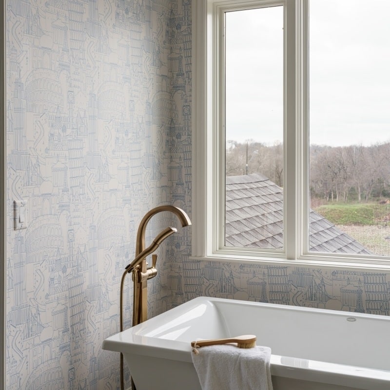 Overland Park bathroom remodel with navy vanity