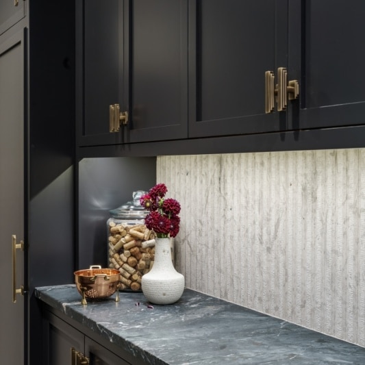 Iron ore moody butlers prep pantry with sleek dramatic details to add character