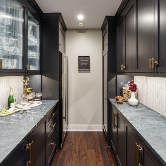 Iron ore moody butlers prep pantry with sleek dramatic details to add character