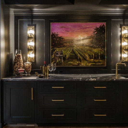 Luxury basement remodel speakeasy wine room wet bar area