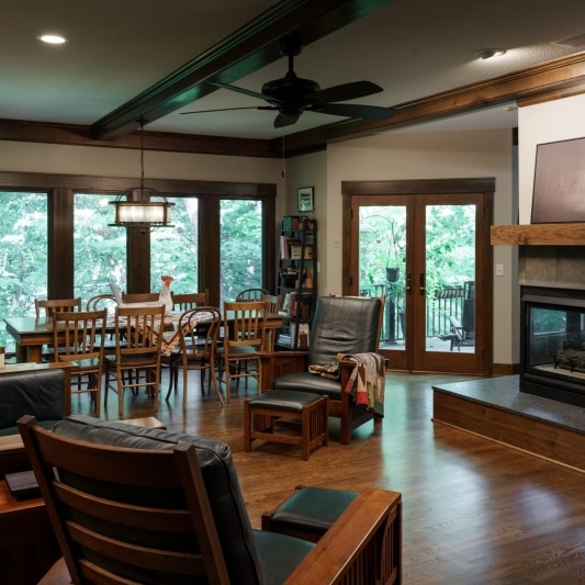 modern craftsman inspired kitchen with warm wood tones and dark earth tones