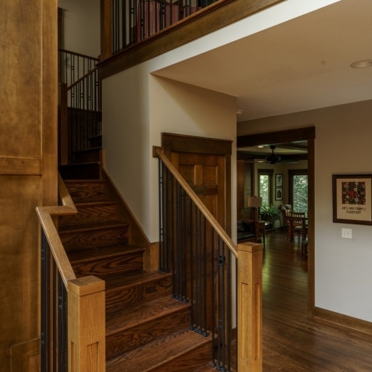 craftsman inspired warm wood tone entryway