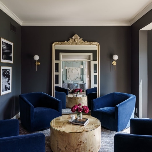 moody sitting room with vintage art deco feel and cocktail hotel bar vibe