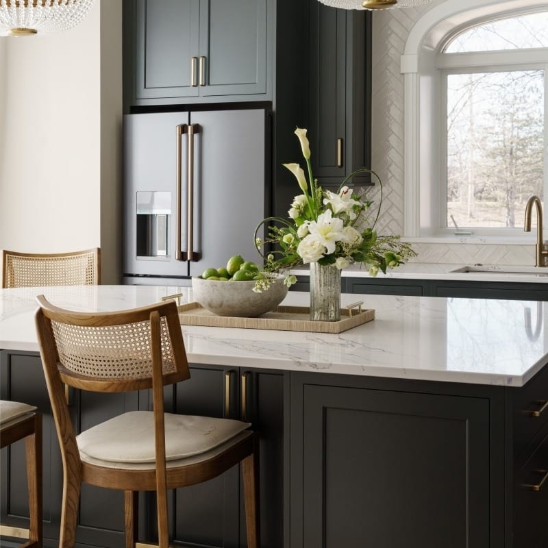 Glamorous kitchen with dark cabinets