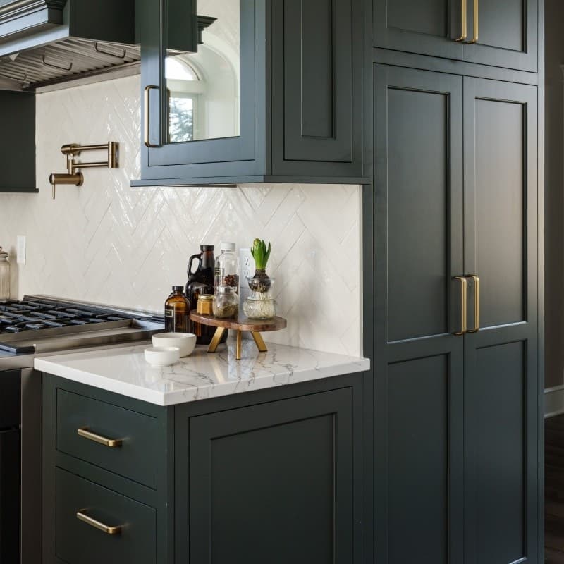 Glamorous kitchen with dark cabinets