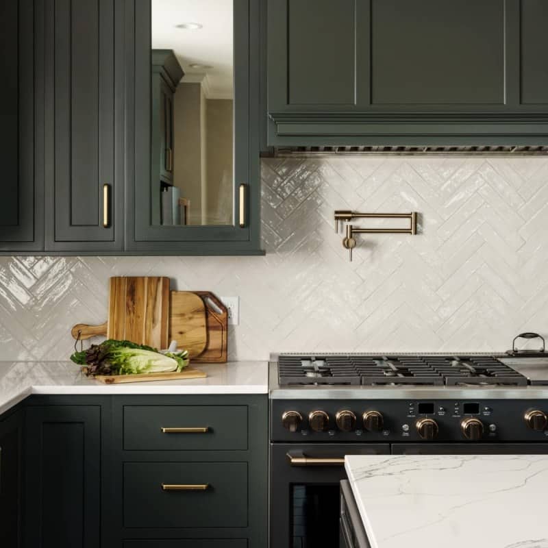 Glamorous kitchen with dark cabinets