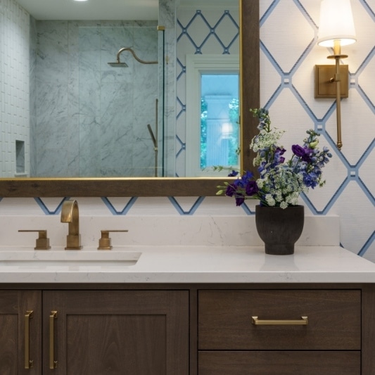 Bathroom remodel with free standing vanity and luxury shower