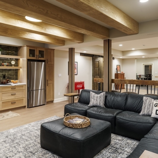 Kansas City Basment remodel with bar and LVP flooring