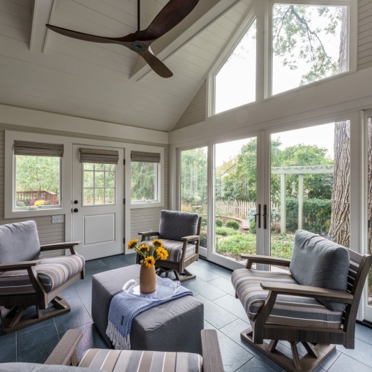 3 seasons room view looking out doors and windows