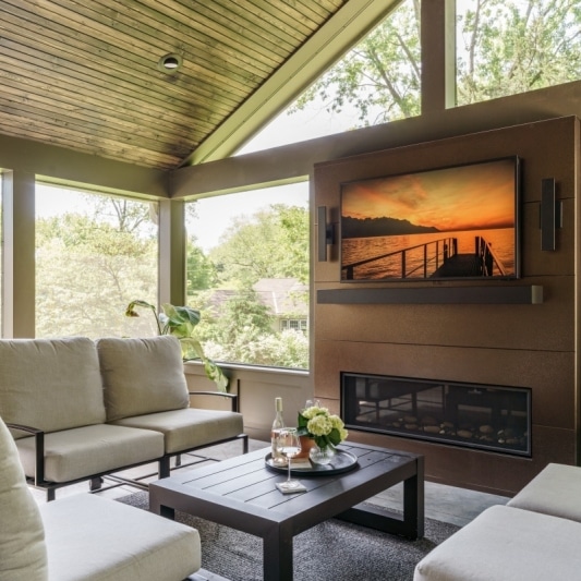 cozy modern screened in porch  detail shot