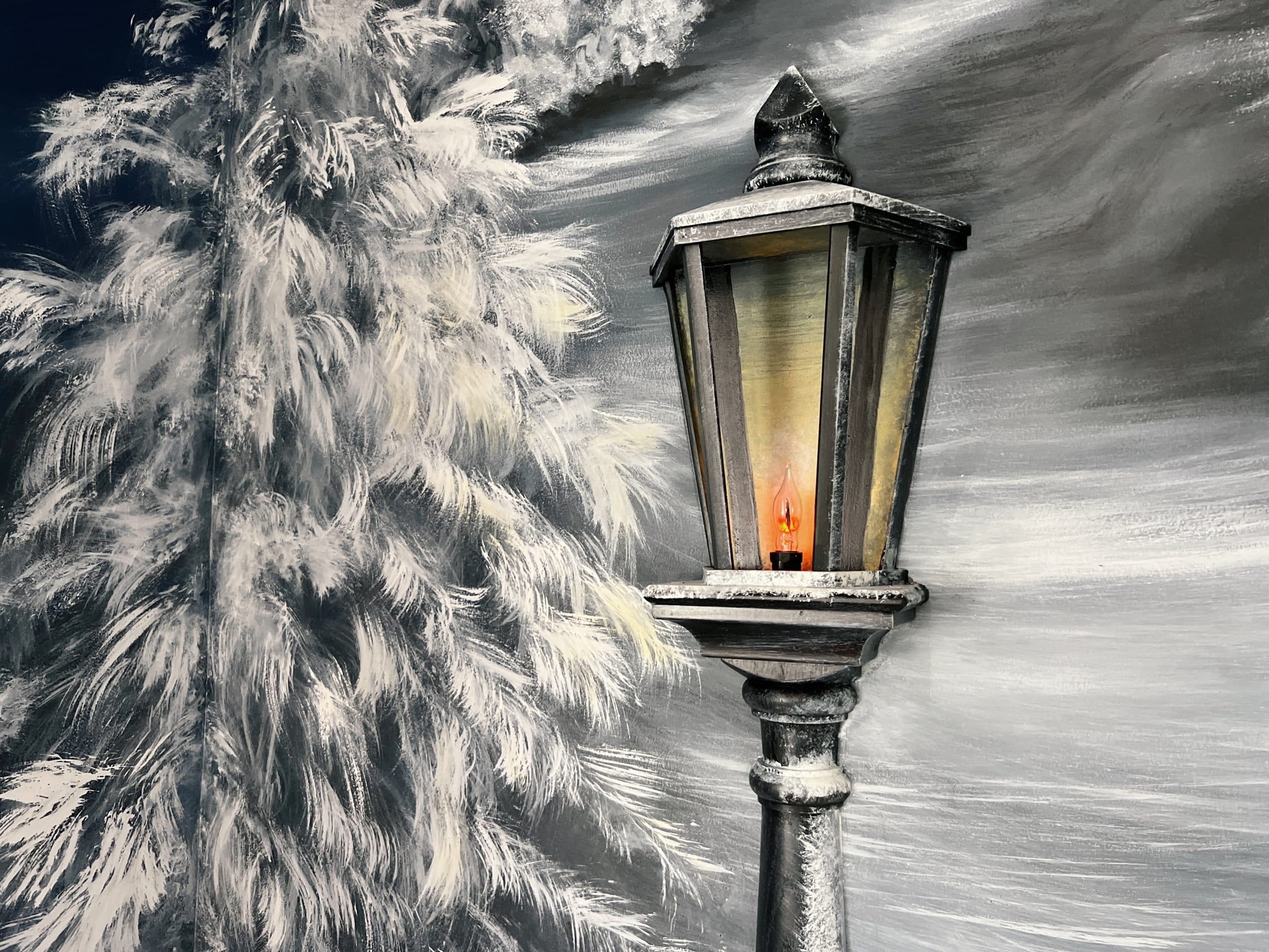 Lamppost in Narnia mural