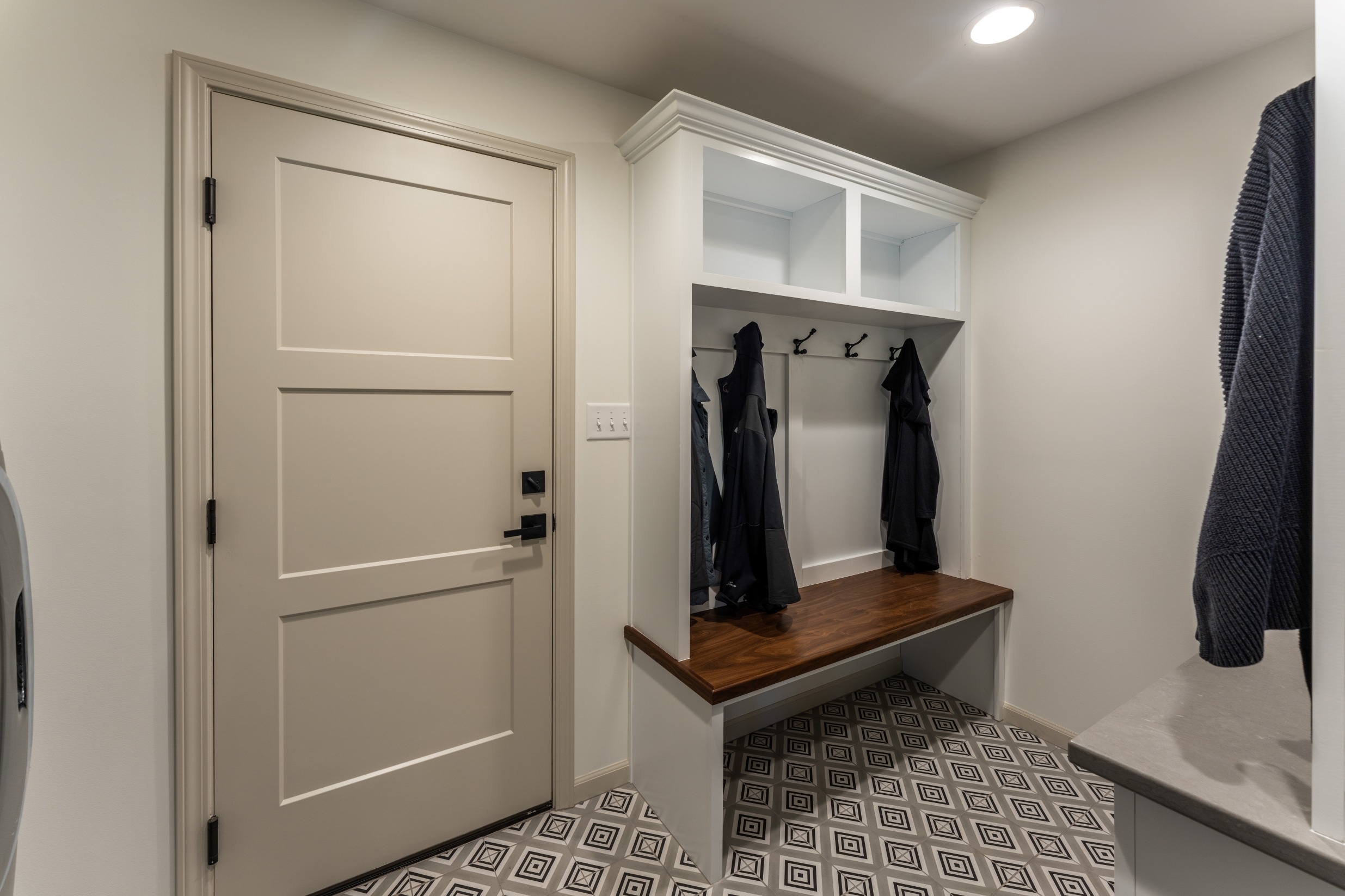 Mudroom bench, hooks, storage