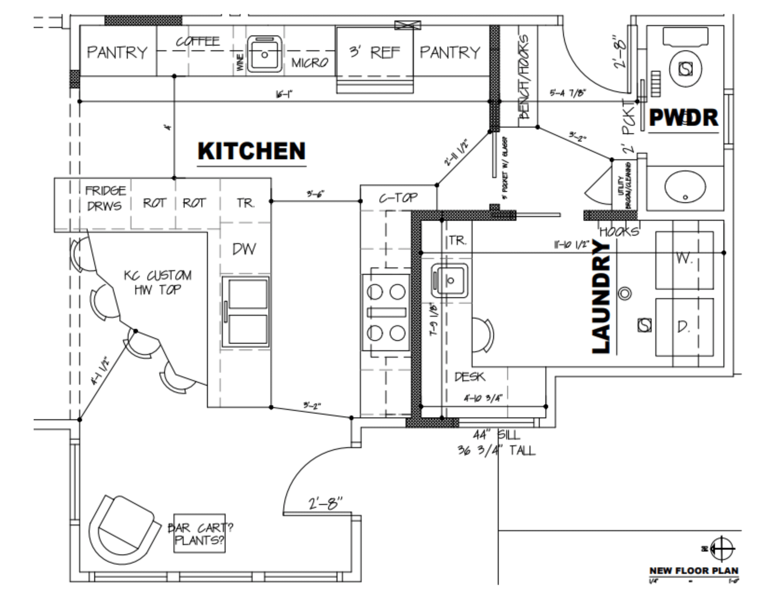 close up with the details of the new floor plans for the main floor and kitchen area along with changes to the laundry room and mudroom storage area