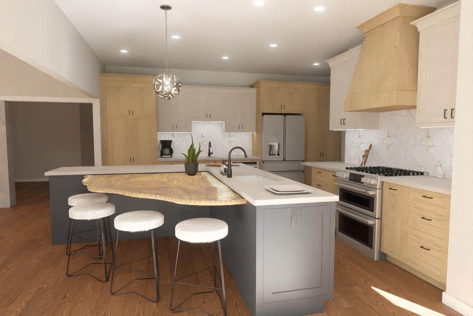 new kitchen full scale rendering from back door view