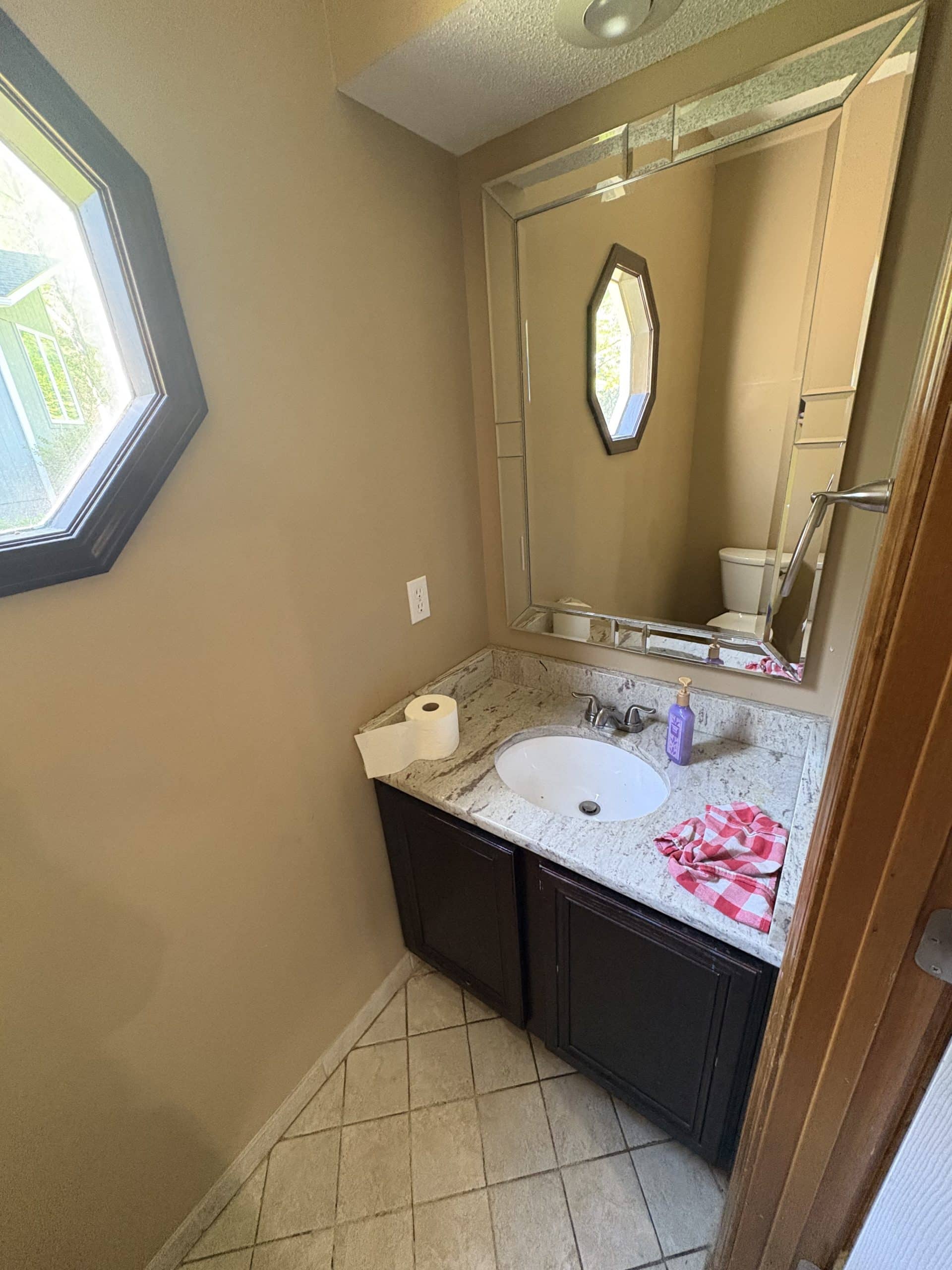 powder bath vanity before demo