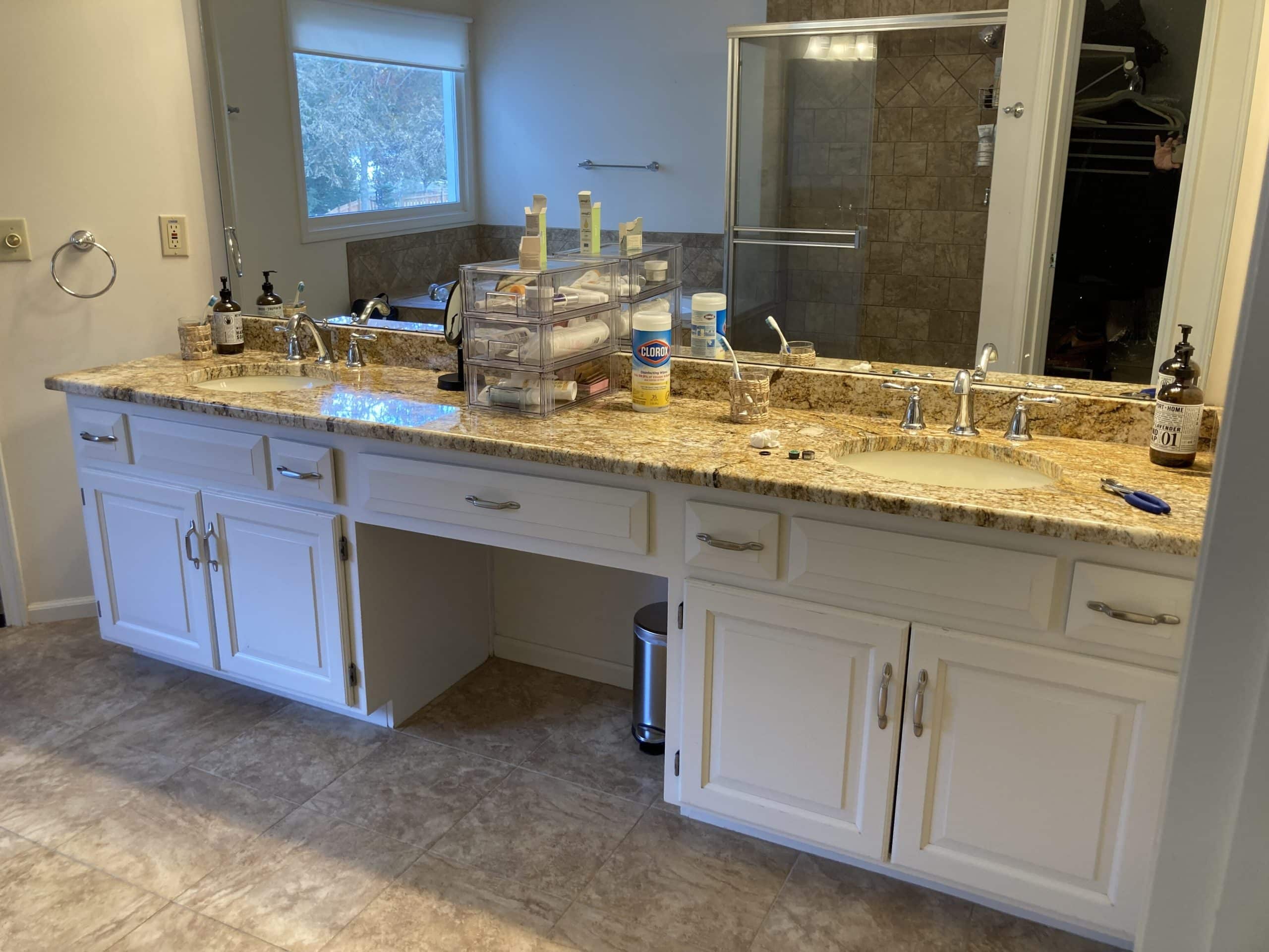 vanity before remodel looks heavy and dark 