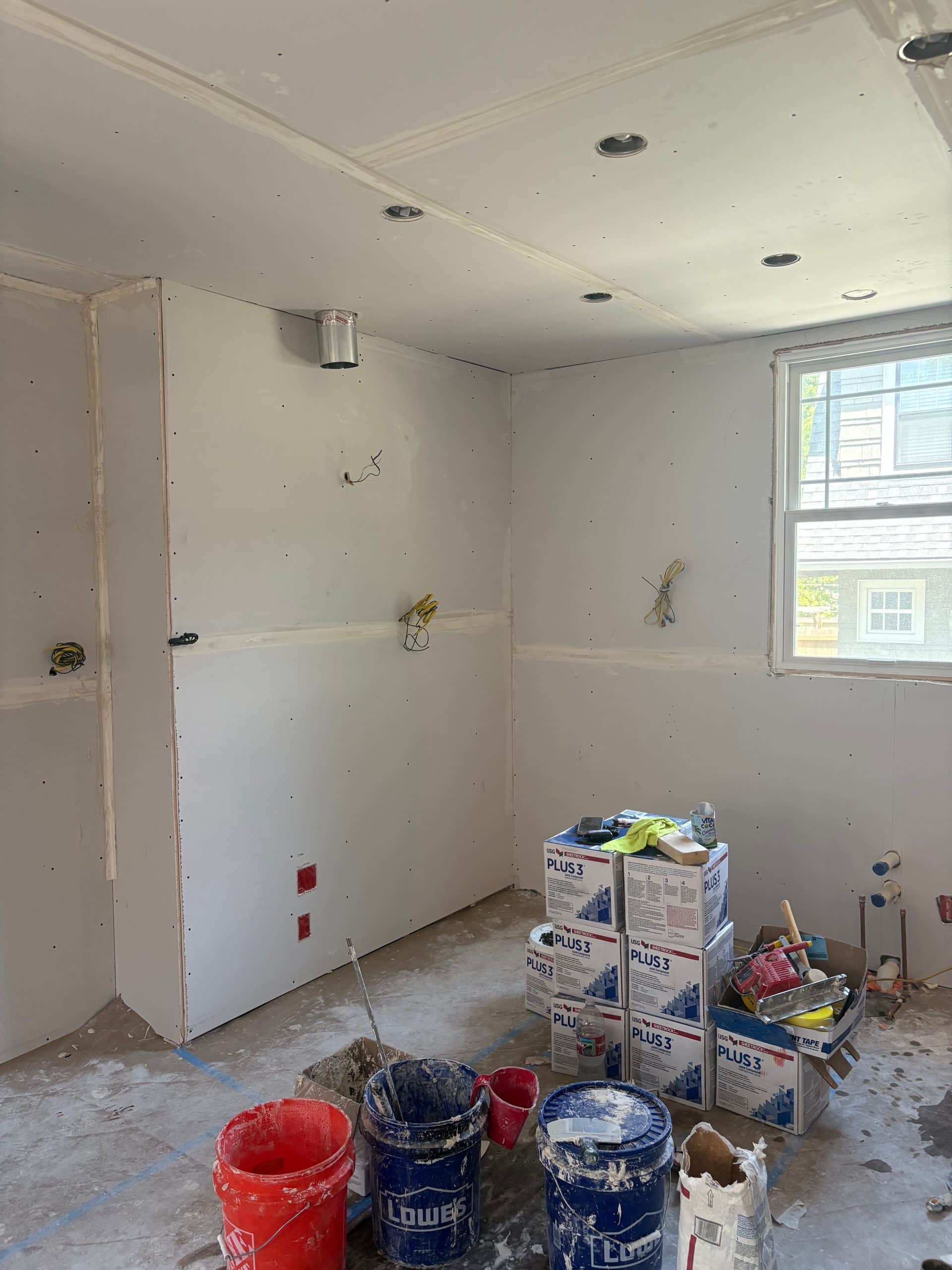 drywall being hung in brookside kitchen remodel 