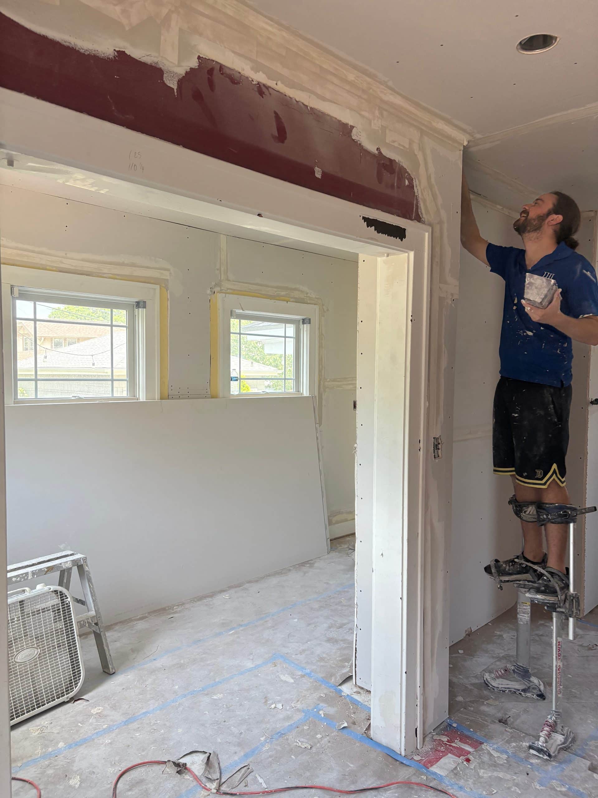mud process in drywall phase of remodel in brookside green glass kitchen remodel