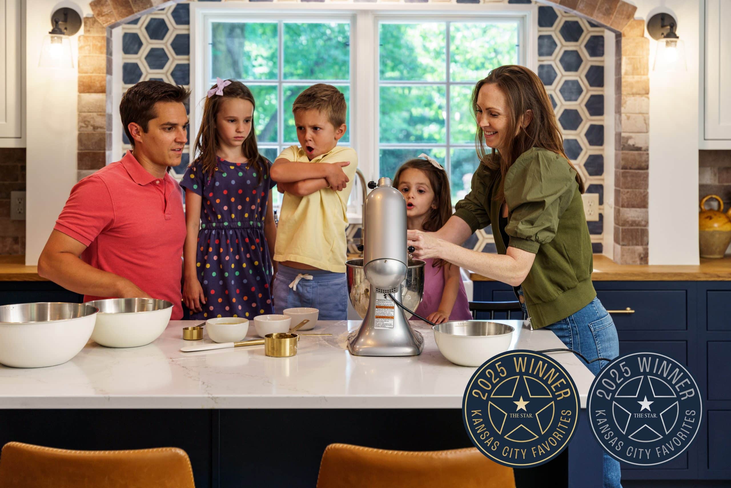 Family baking in kitchen