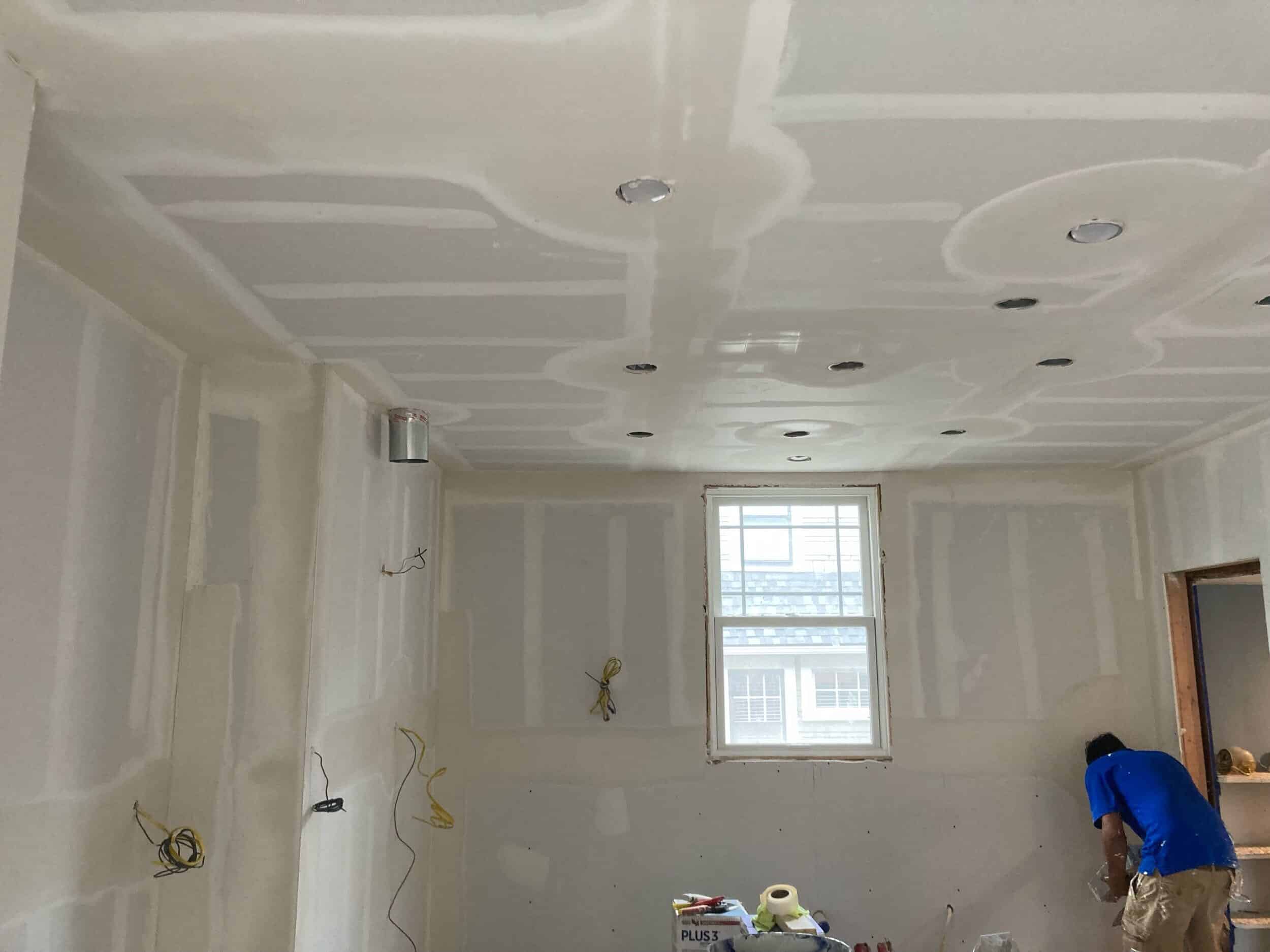 mud and drywall tape in kitchen