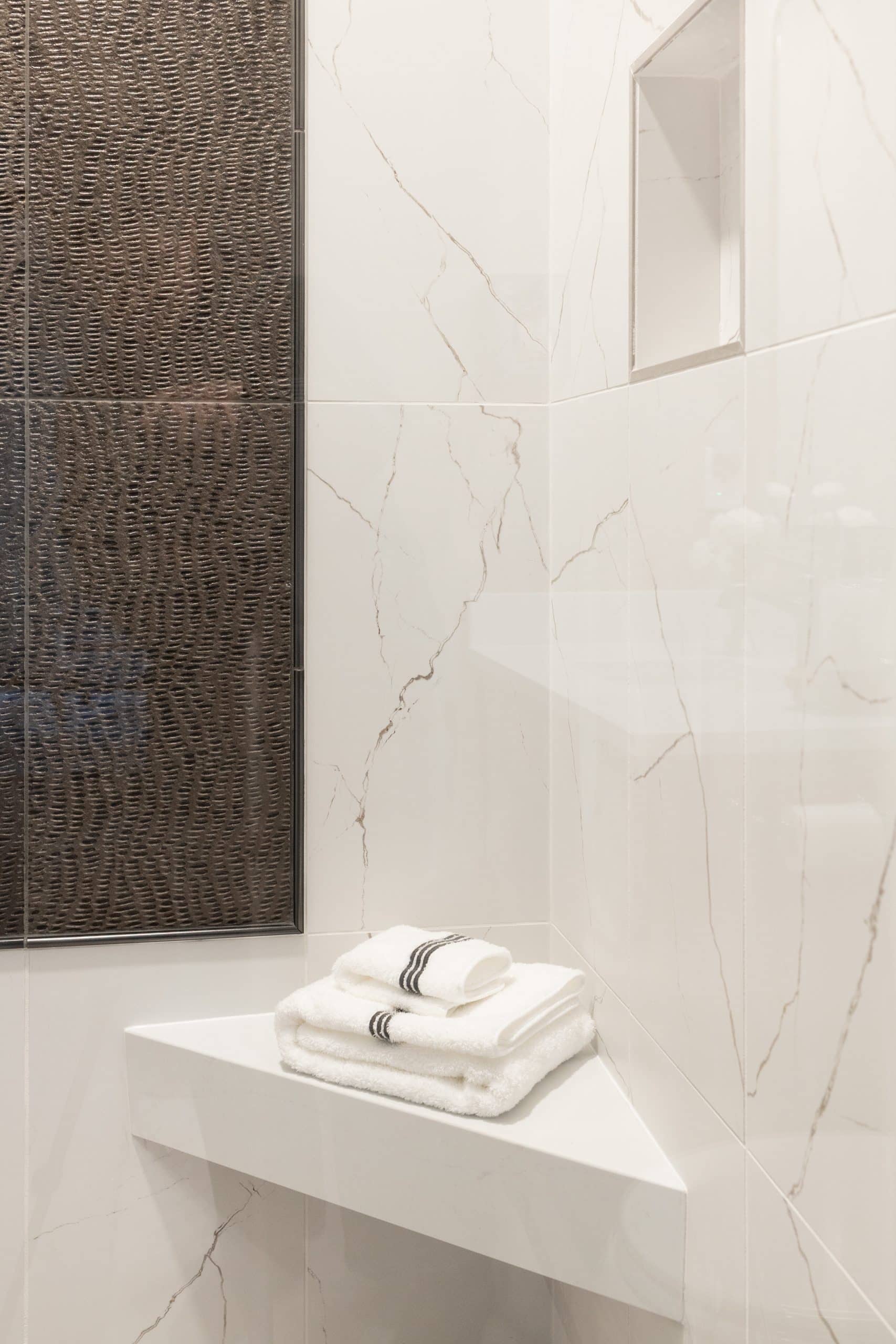 shower shelf seat detail in final shower remodel in blue springs kansas city area