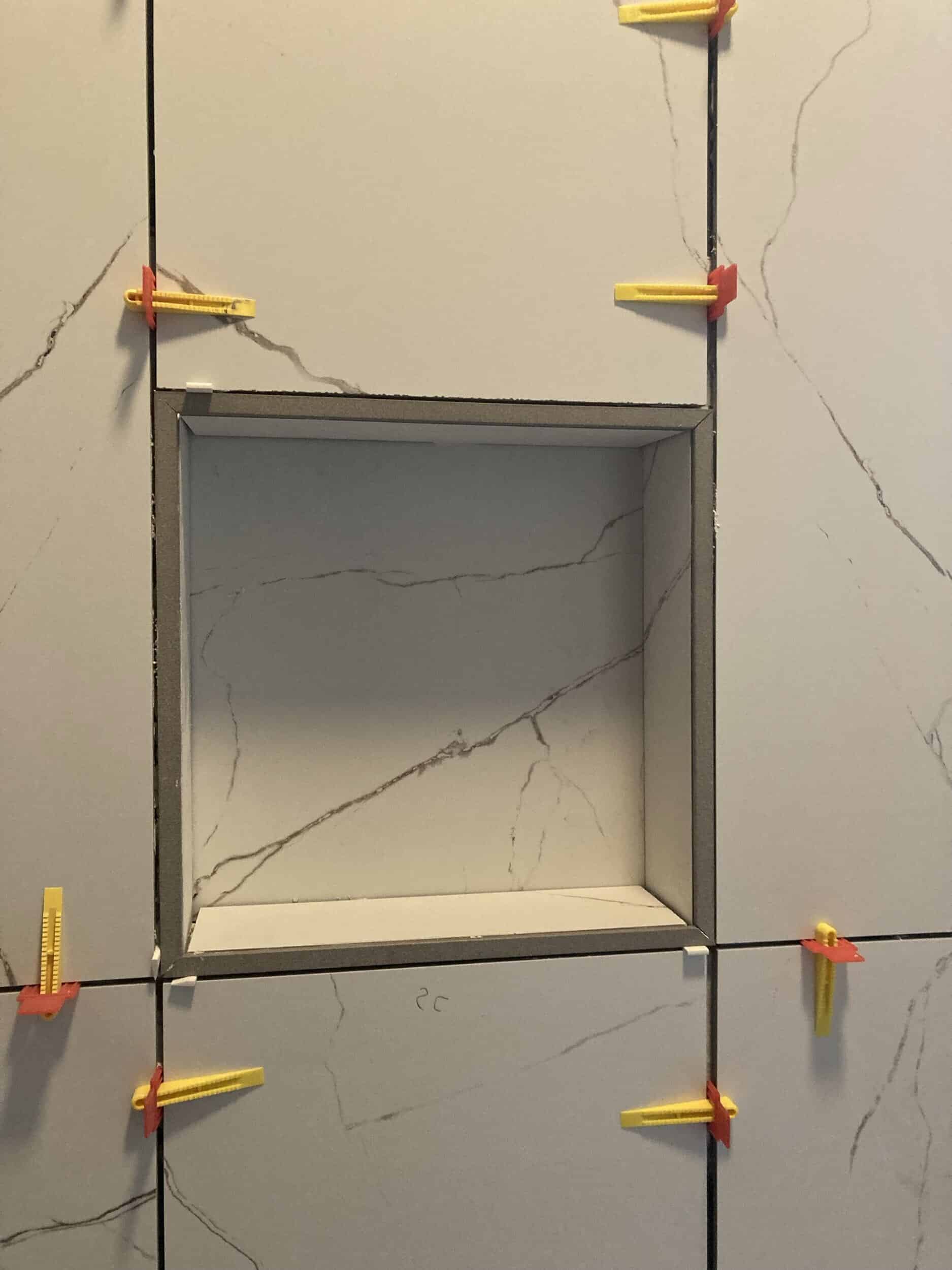 shower niche filled in with tile