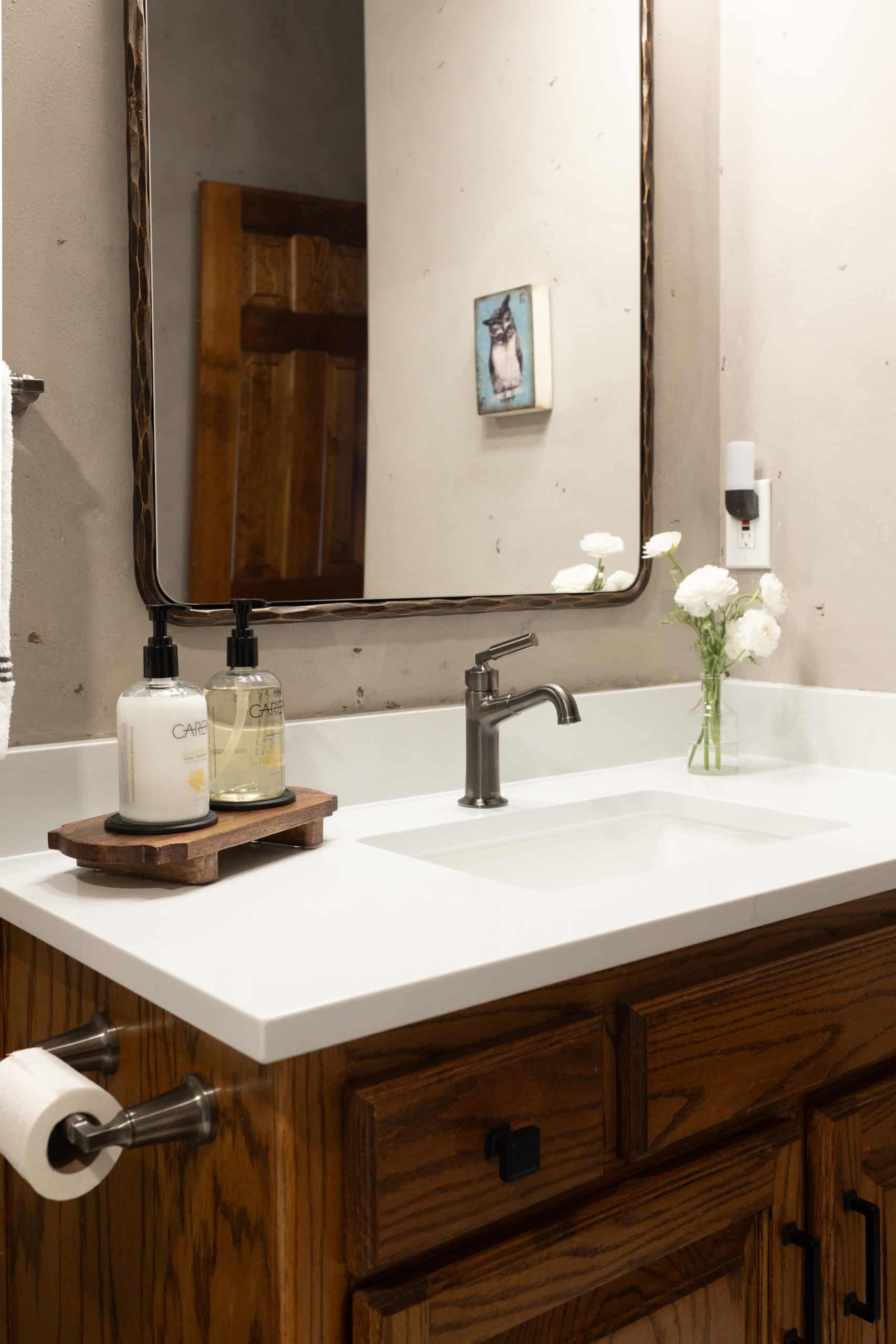 existing vanity re-used in hall bathroom remodel in blue springs kansas city area