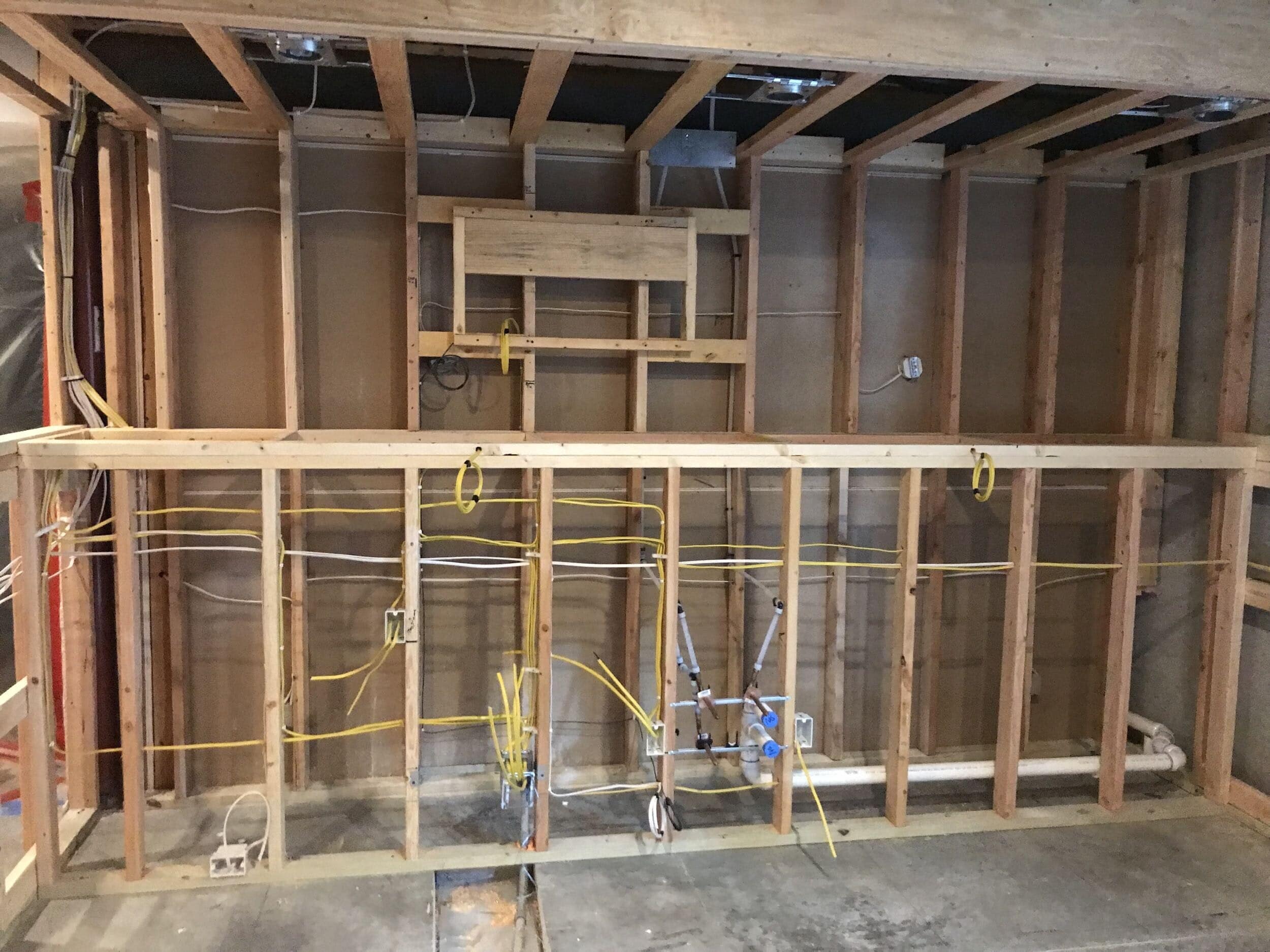 electrical rough in phase of basement remodel in leawood