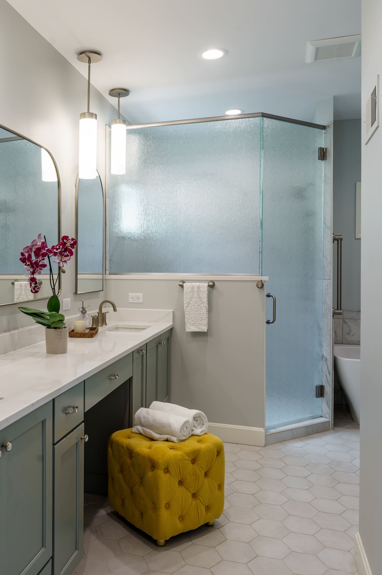 neo classical corner shower door