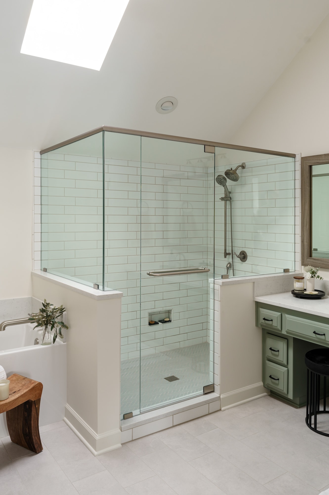 pivot shower door on large walk in shower