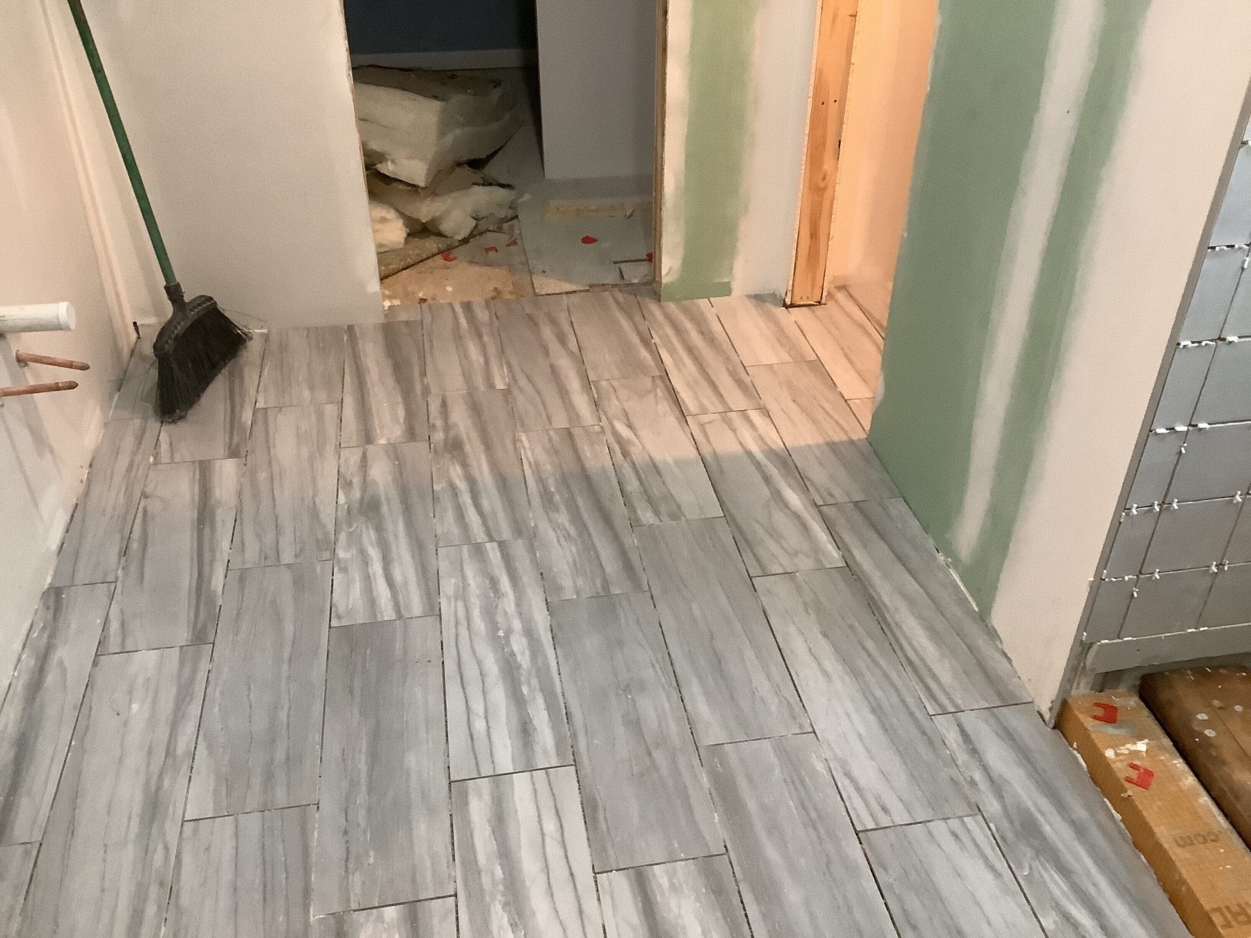 bathroom floor tile laid