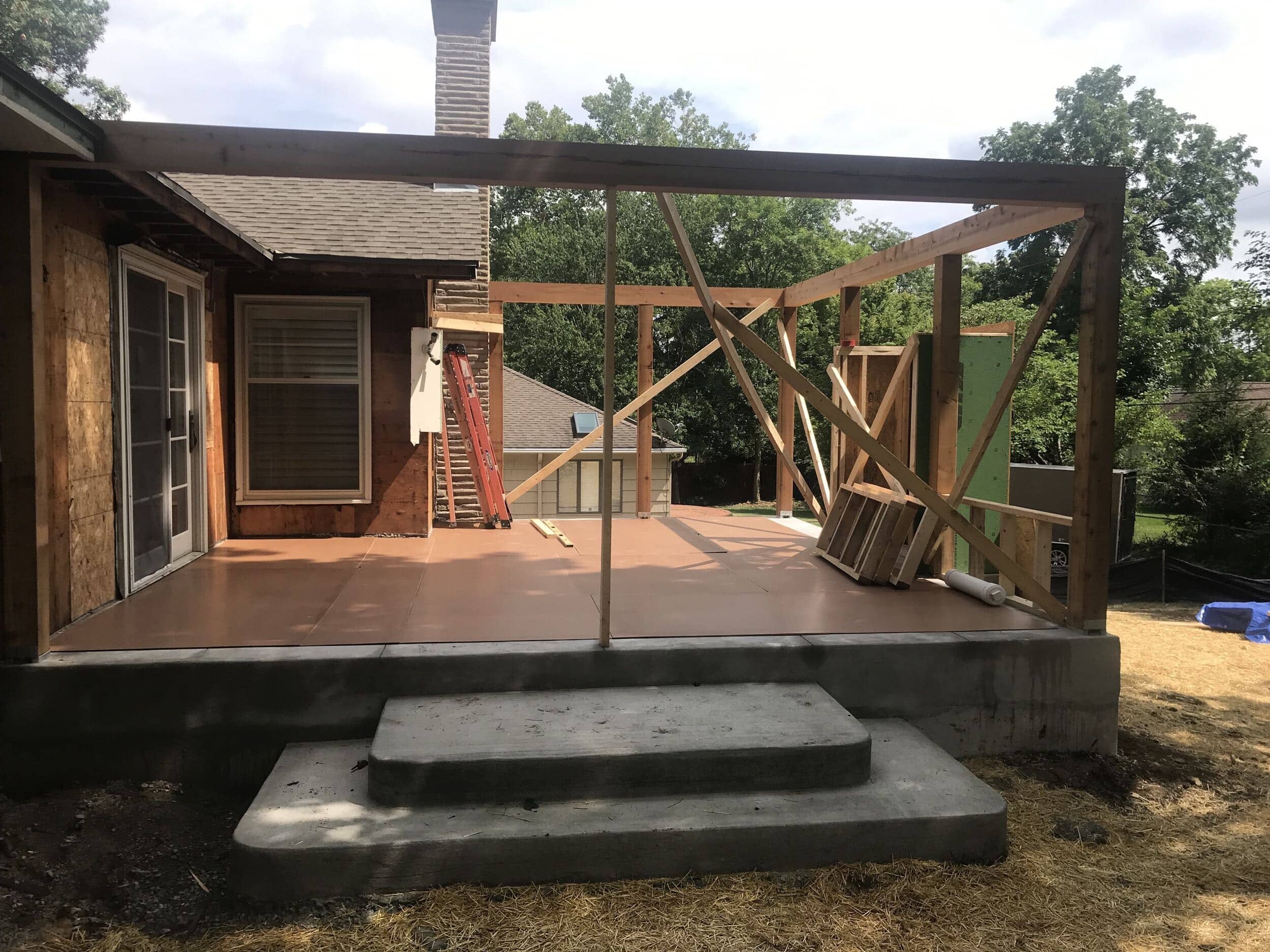 framing phase in the porch addition