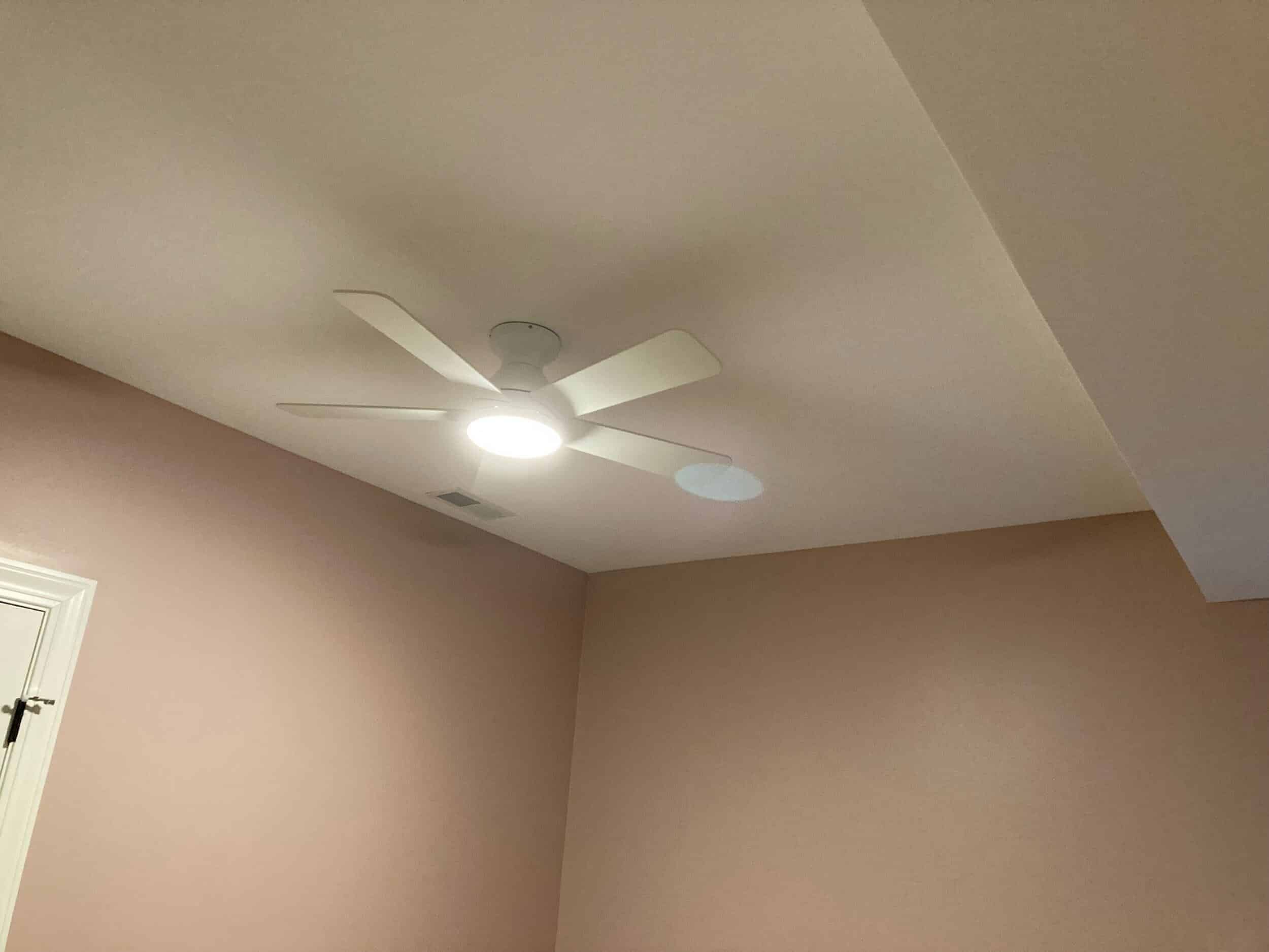 ceiling fan hung in basement room during remodel at lake of the ozarks. our handyman team painted and hung the fixture at the lake home