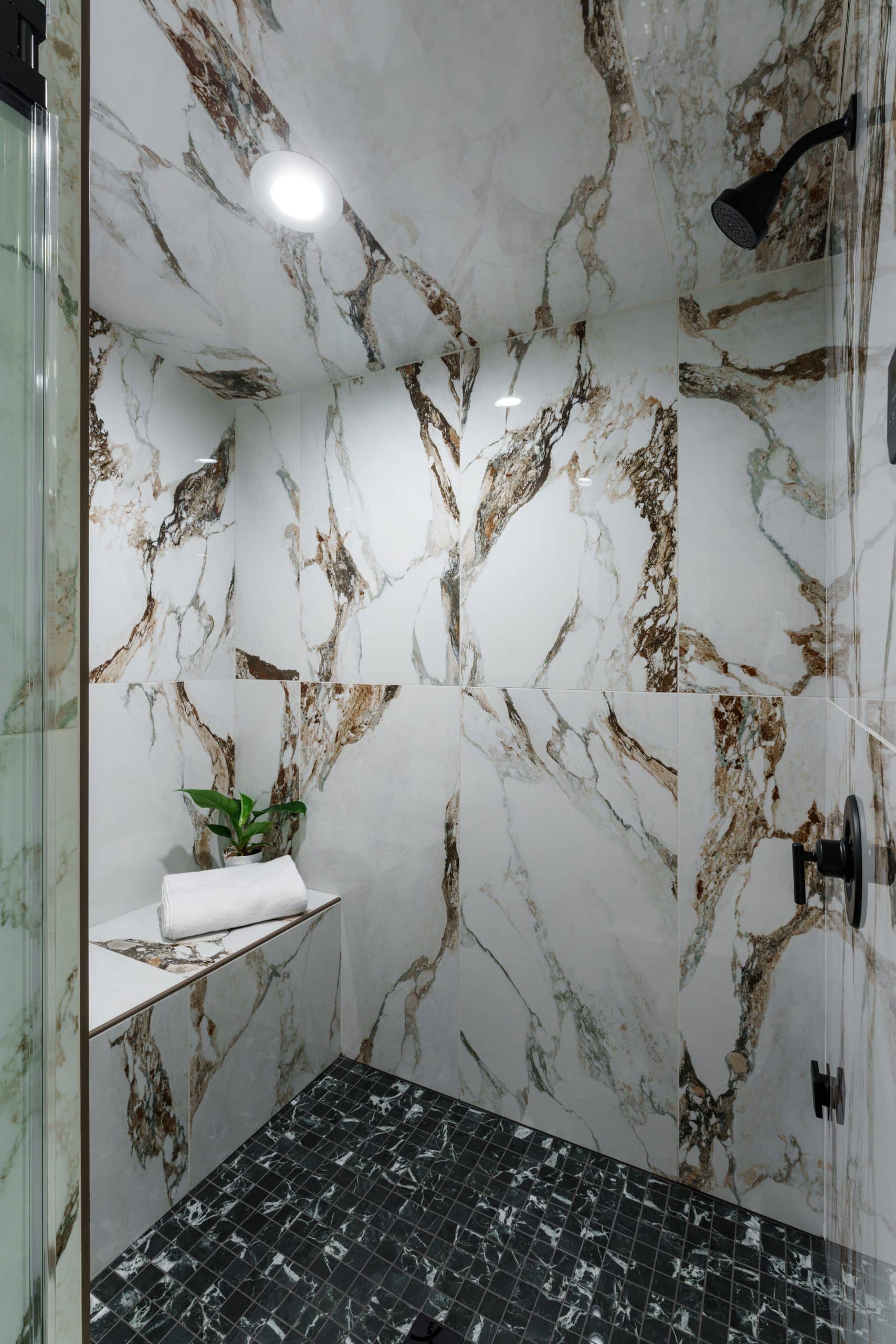 interior view of steam shower in kc basement wellness room