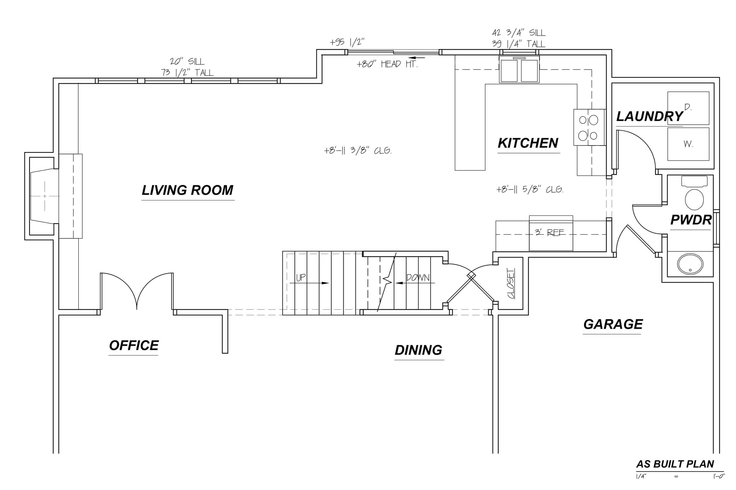 before or as built floor plans showing the existing kitchen before the remodel will take place