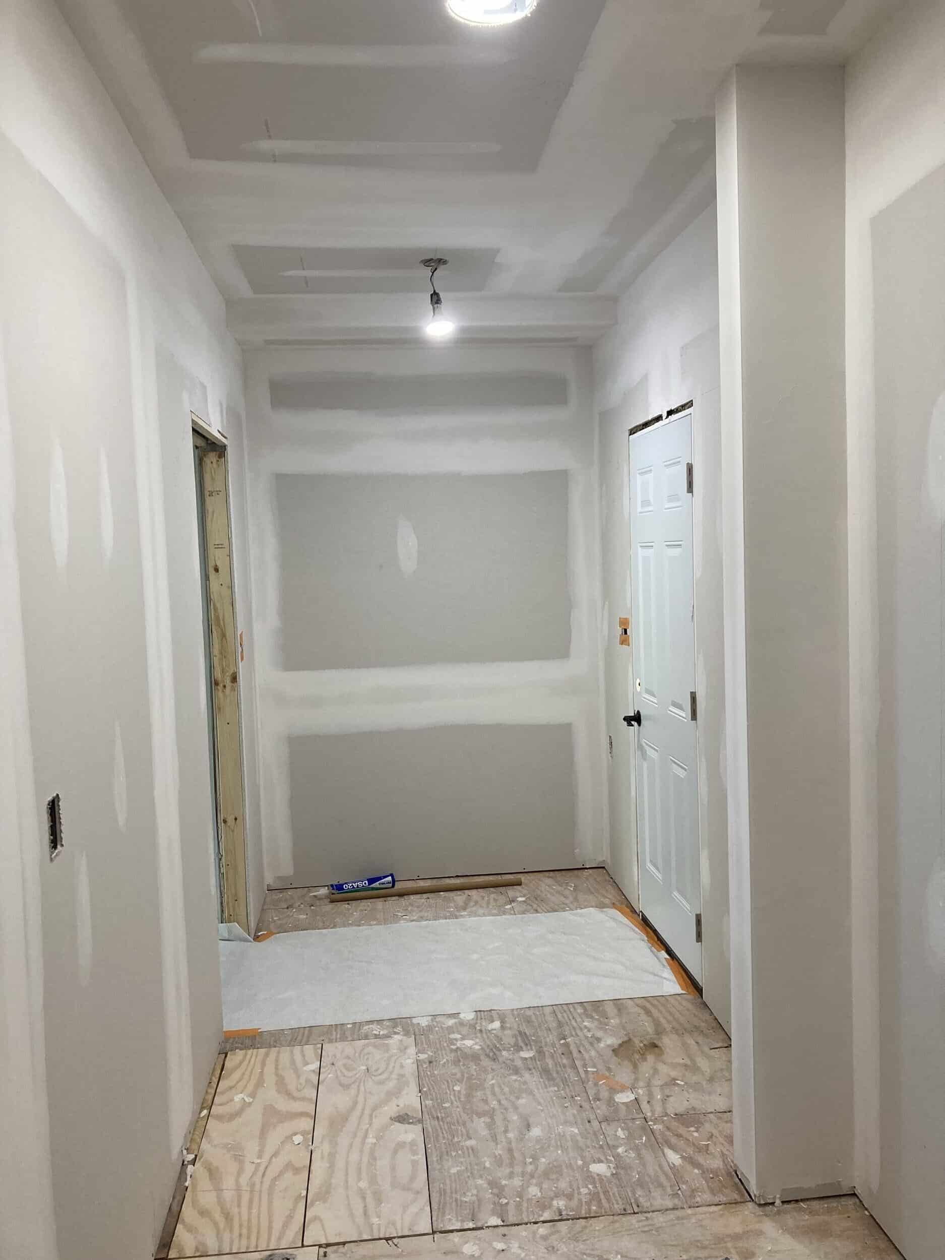 drywall in new mudroom of lee's summit handyman services remodeling project