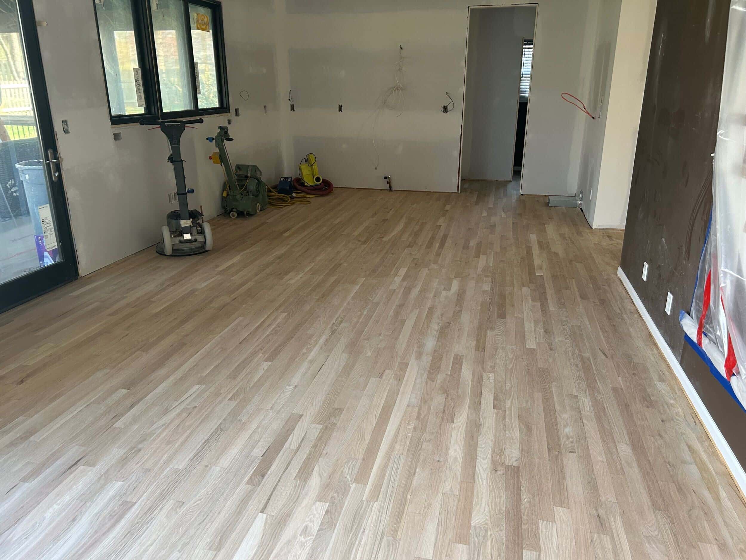 sanded floors prepped for new stain 