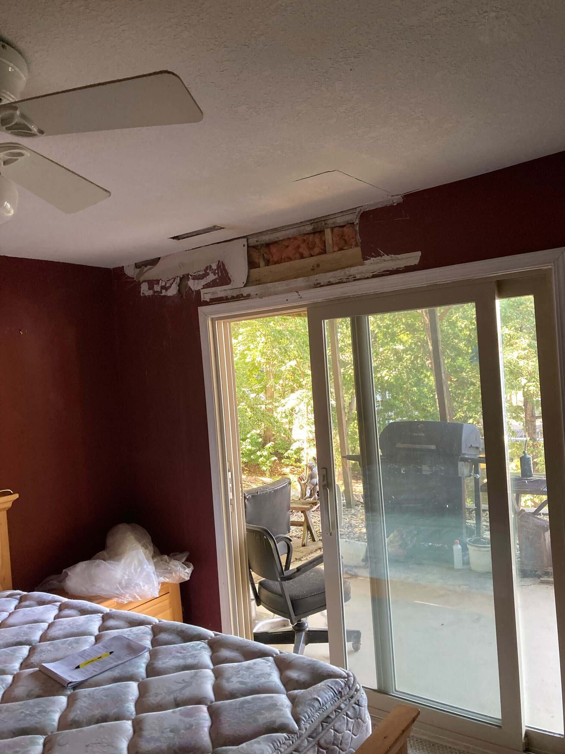 water damage to drywall at lake house