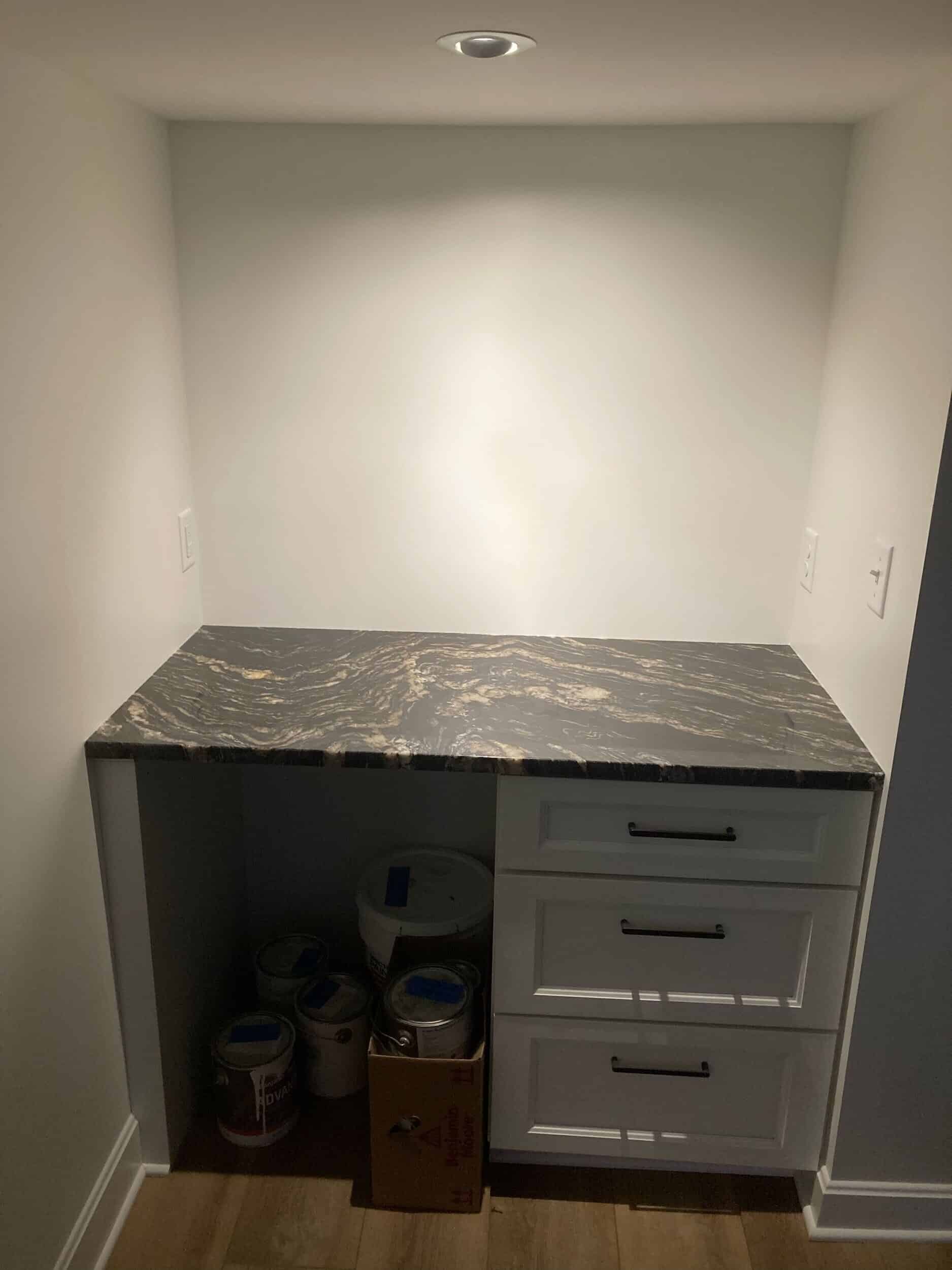 counters installed for wet bar area in basement remodel for prairie village ks clients