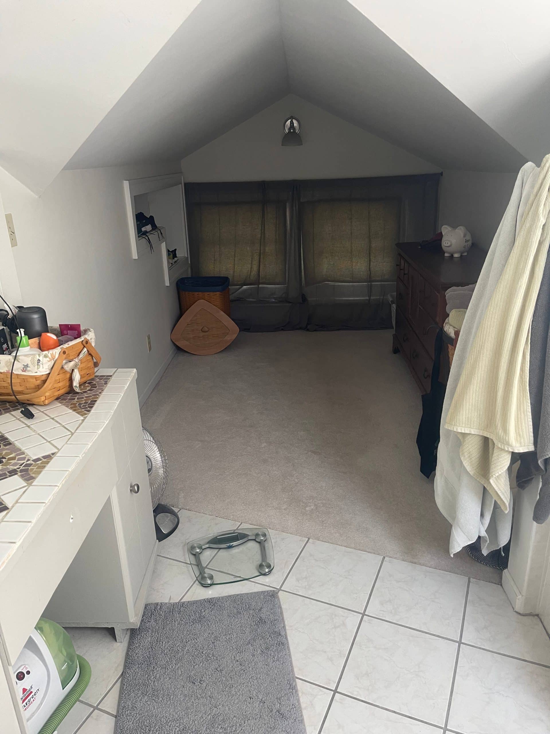 attic dormer before the remodel in in a historic waldo home