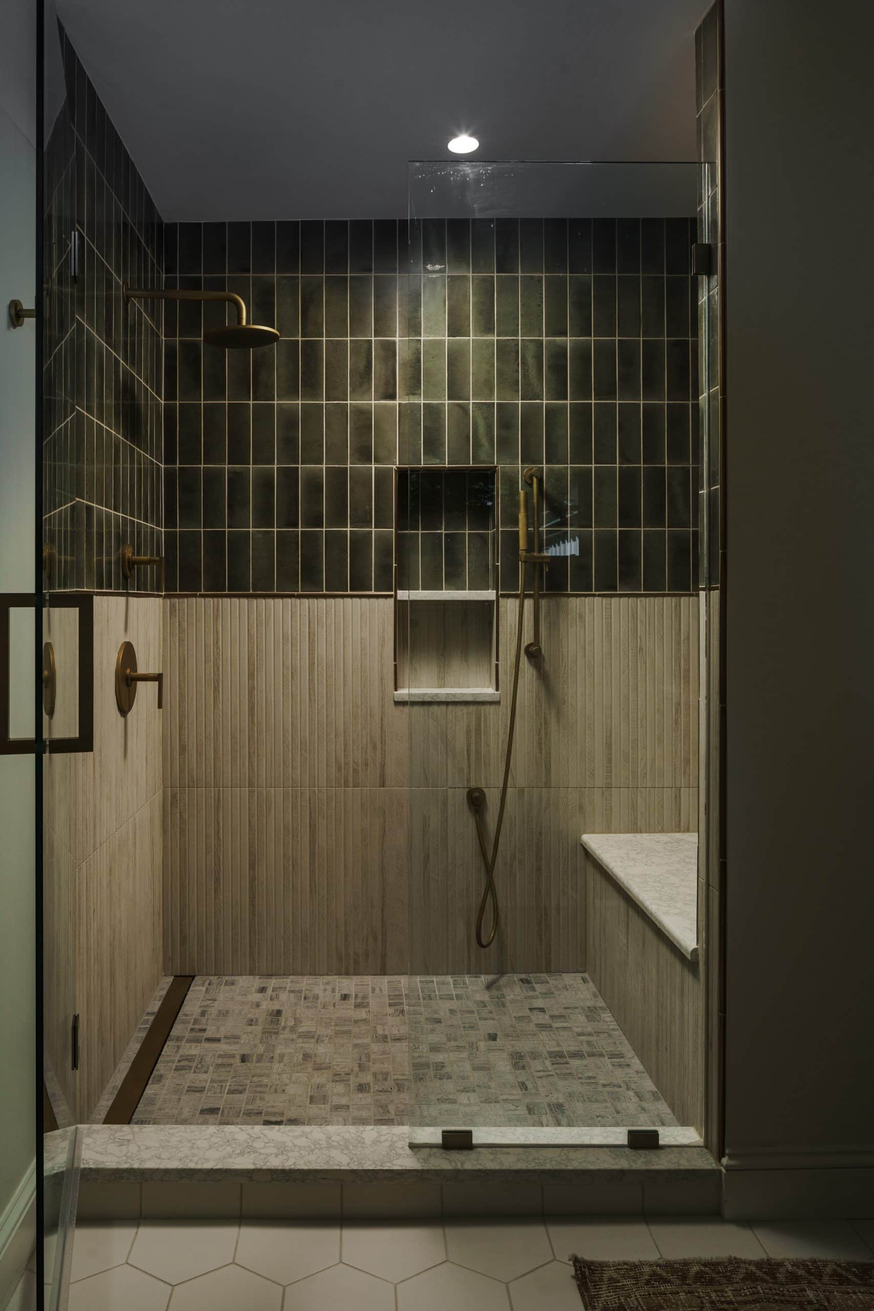 green earth tones shower in home design