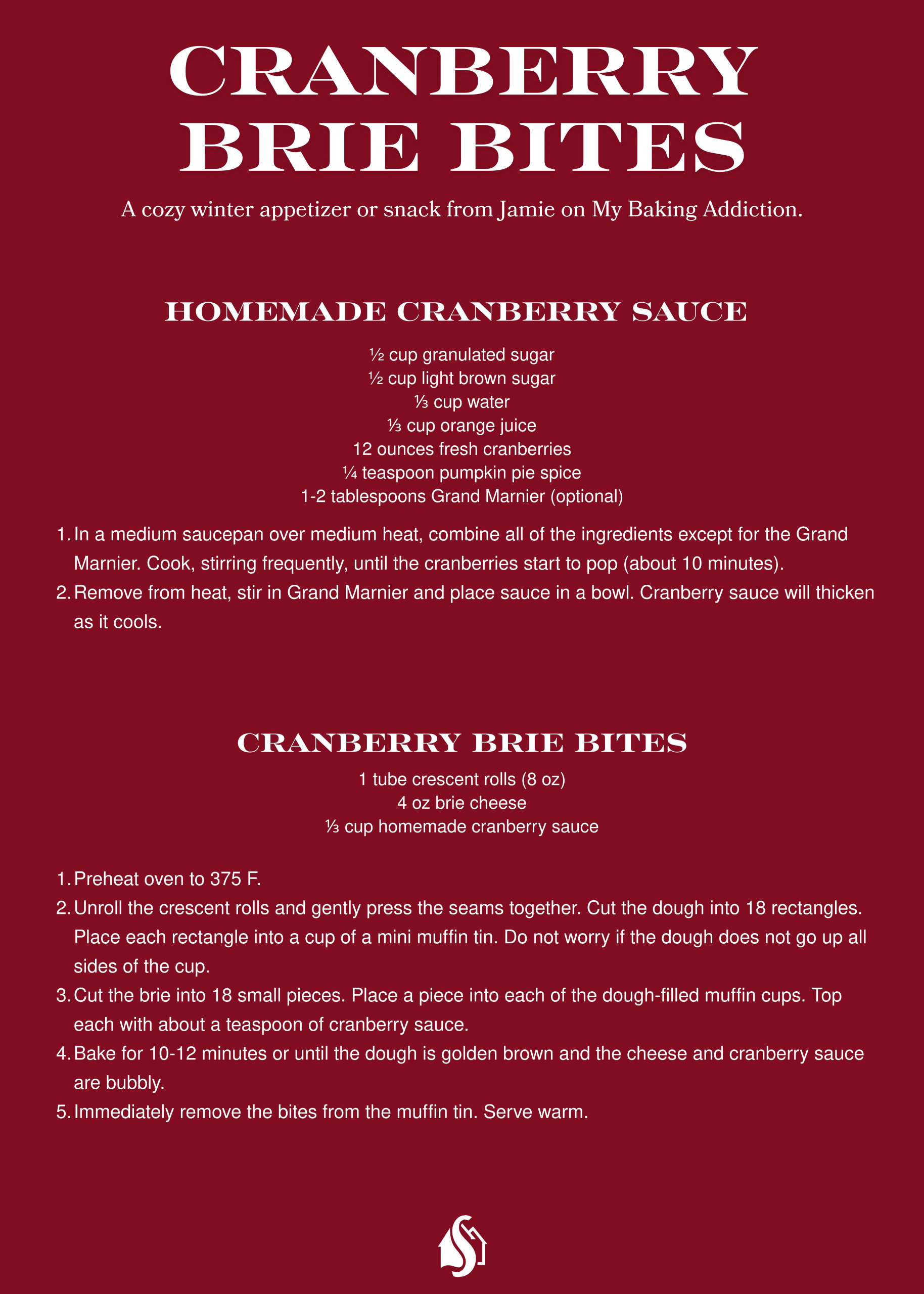 cranberry brie bite recipe for winter baking and hosting. 