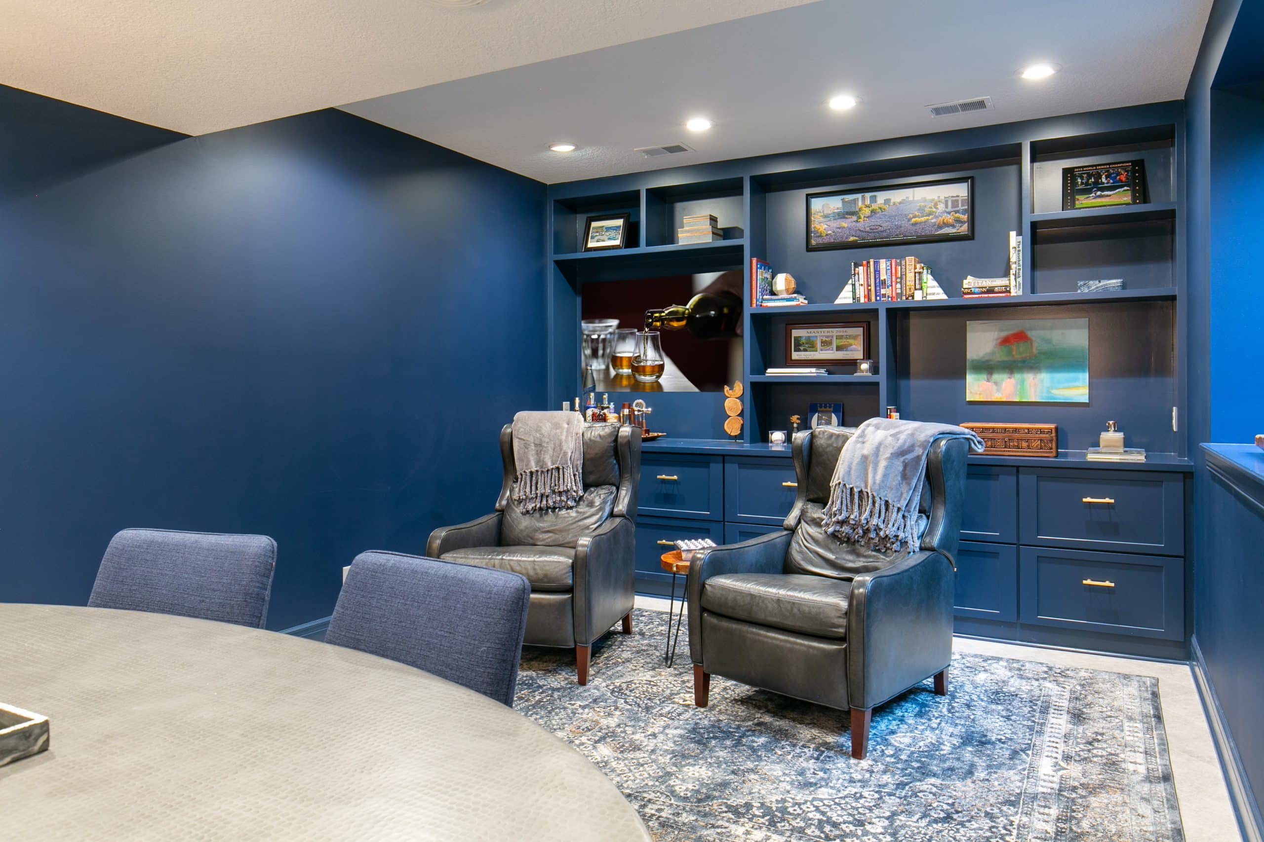 basement man cave lounge for playing cards or games