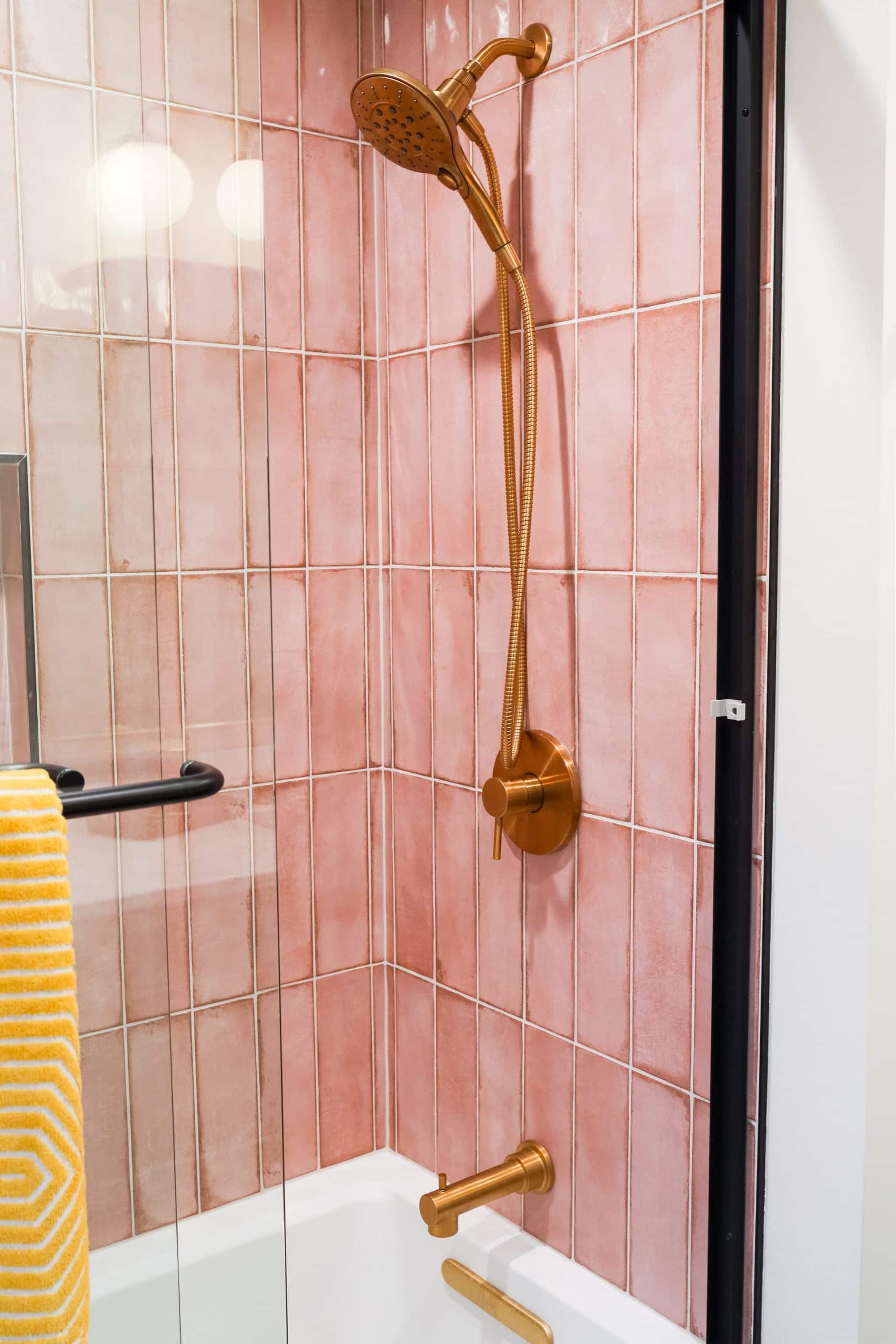 vertical pink tile in shower 