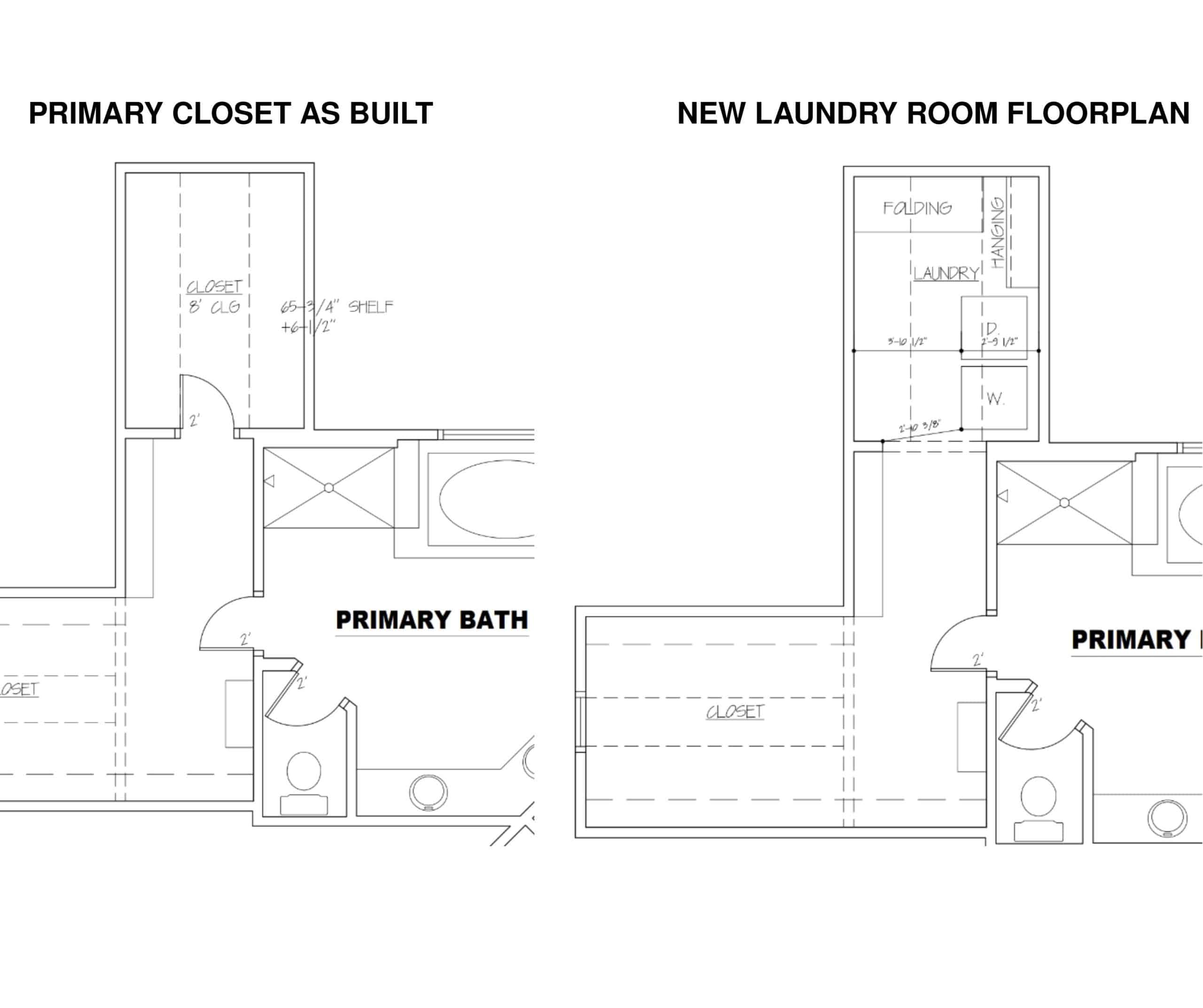 Closet and laundry before and after plans