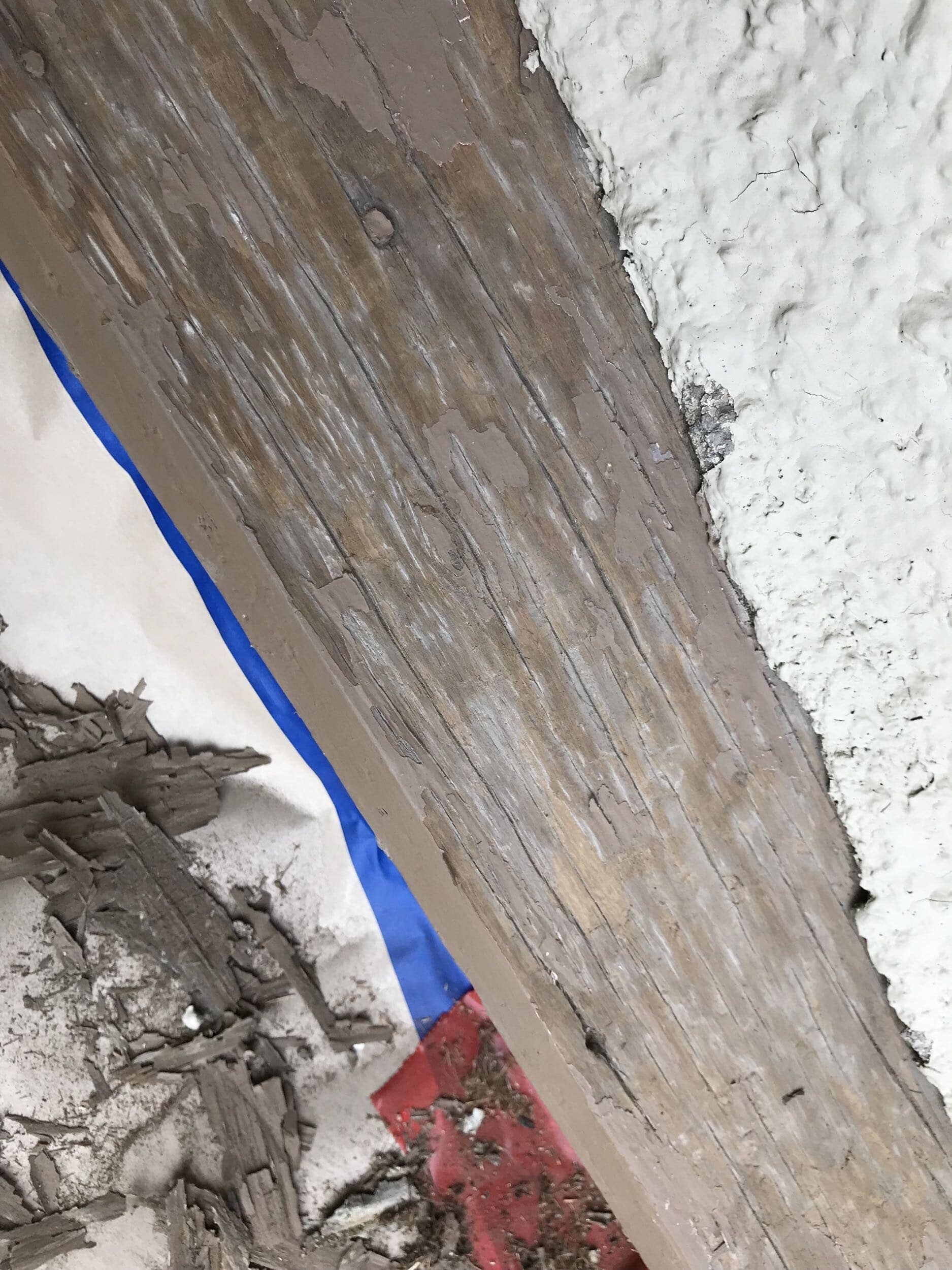 scraped paint and old wood to prep for sealing and paint in wood rot repair