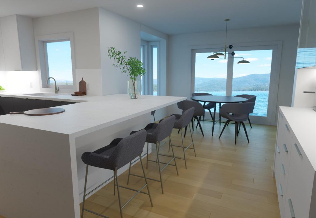 kitchen 3d rendering of modern sleek contemporary white and black space