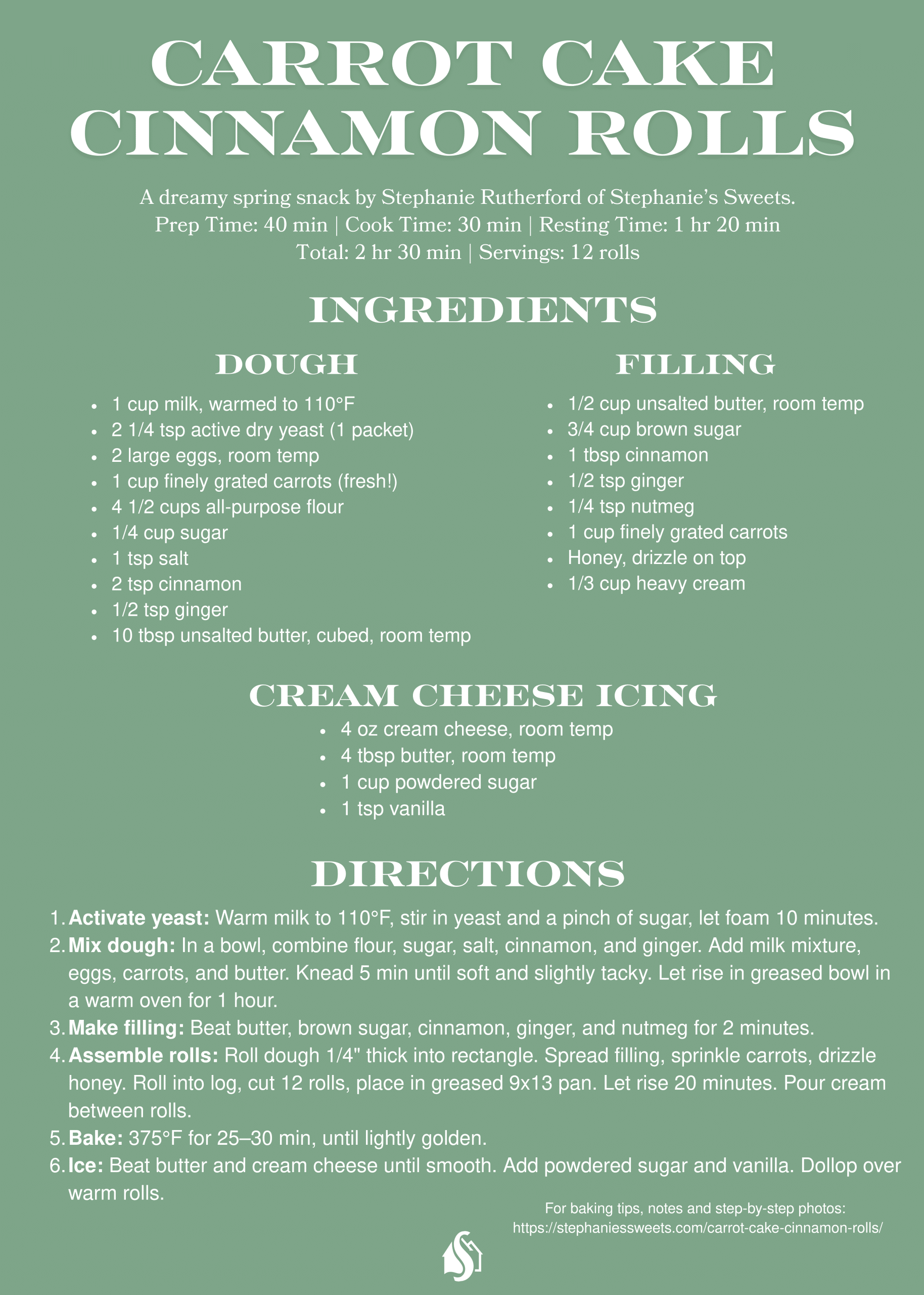 carrot cake cinnamon rolls recipe card carrot cake cinnamon rolls recipe card