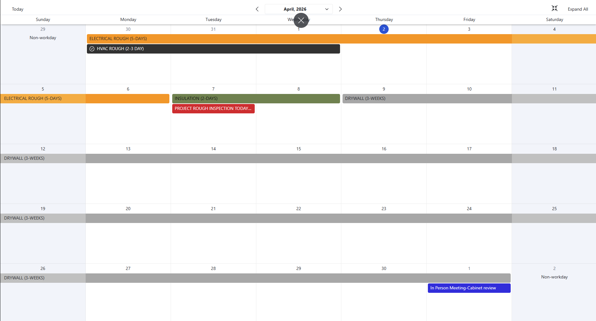 BT schedule month